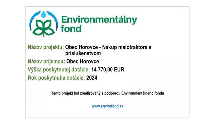 Publicita projektu- Obec Horovce nákup malotraktora s príslušenstvom