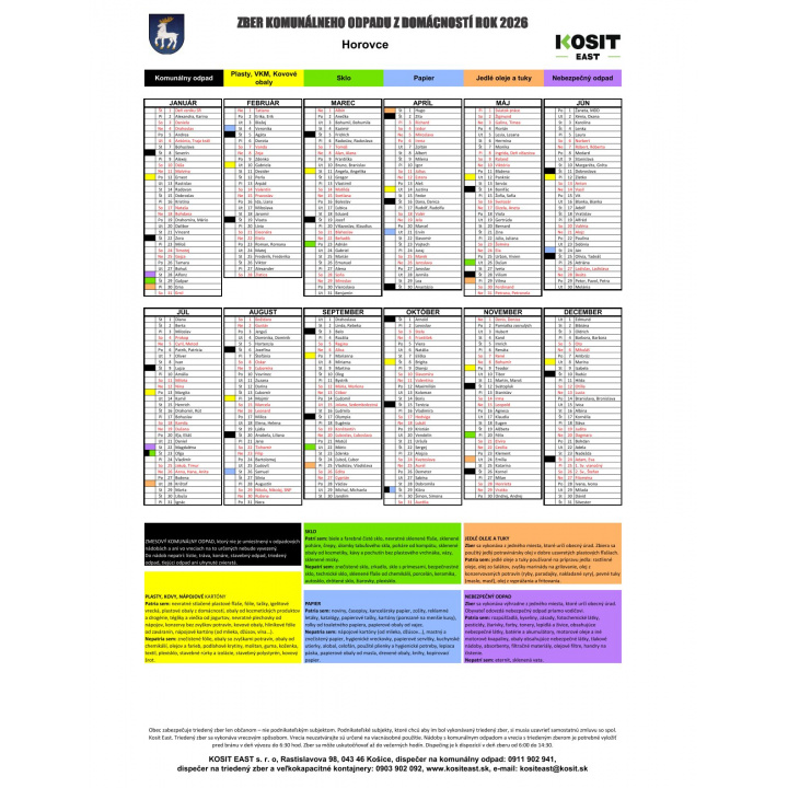 Menšia fotka pre článok Harmonogram vývozu TKO na rok 2026