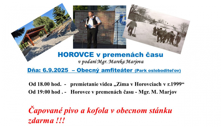 Fotka pre článok OZNAM -  Horovce v premenách  času 