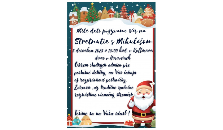 Fotka pre článok Stretnutie s  Mikulášom pre deti  - OZNAM  