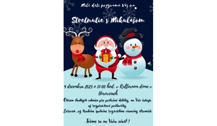 Stretnutie s Mikulášom  - Sobota  9. 12. 2023  o 17.hodine
