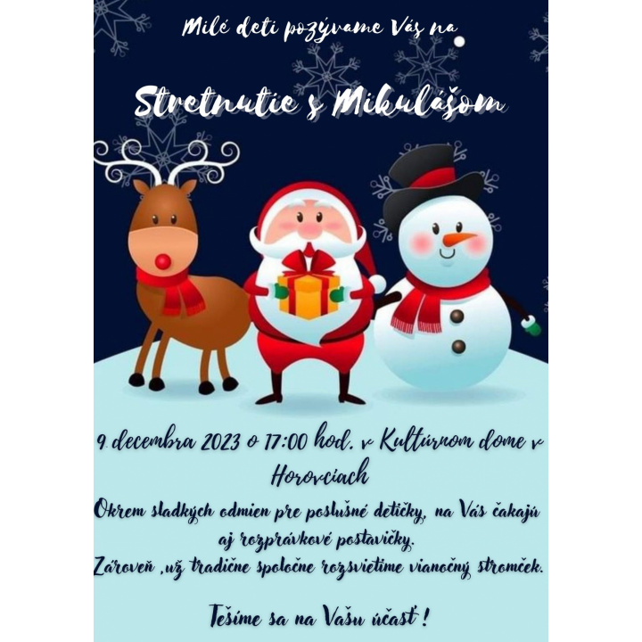 Stretnutie s Mikulášom  - Sobota  9. 12. 2023  o 17.hodine