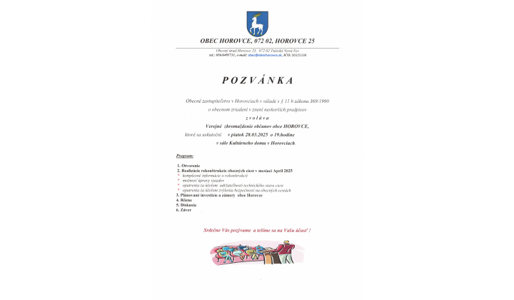 Fotka pre článok Verejne zhromaždenie občanov - pozvánka