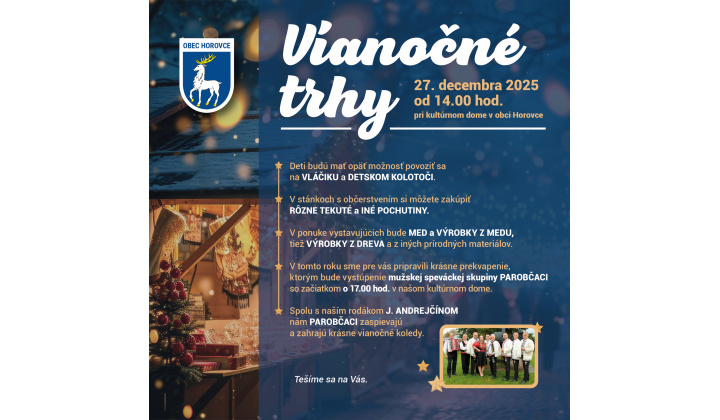 Fotka pre článok Vianočné trhy   27.12.2025  - OZNAM !