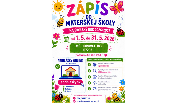 Fotka pre článok Zápis deti do Materskej školy Horovce